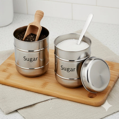 Tea and suger steel dabba for 99 rupiess